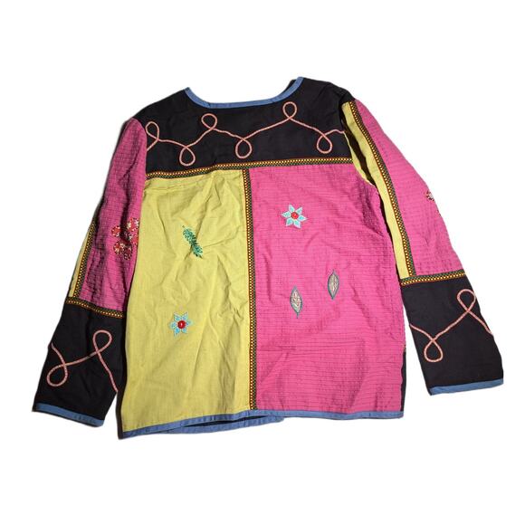 Vtg 1990s Coldwater Creek Black Pink Floral Patchwork Collarless Light Jacket M - Picture 2 of 3